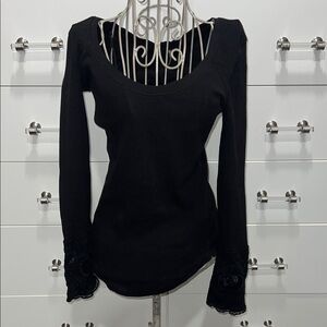 Free People Thermal Long Sleeve Lace Cuff Bella Swan Top, size M